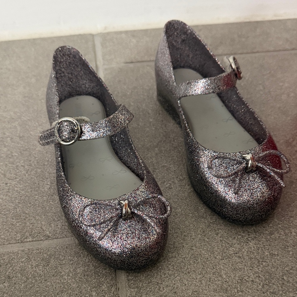 Glittery Silver Kids Shoes with Bow
